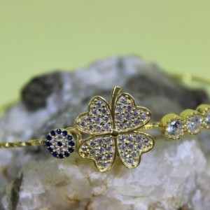 Yonca Yaprağı Rose Taşlı Bileklik