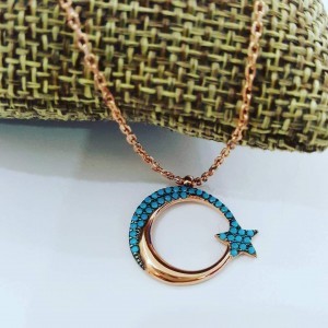 Taşlı 925 Ayar Gümüş Ayyıldız Kolye