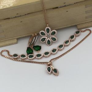 Yeşil Zümrüt Taş Gümüş Set