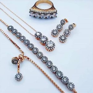 4 Parça 925 Ayar Gümüş Elmas Montür Set