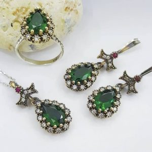 Yeşil Damla Taşlı Otantik Set
