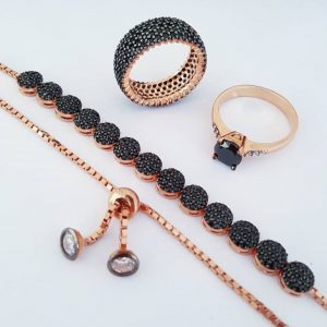 Oniks Taşlı Üçlü Gümüş Set