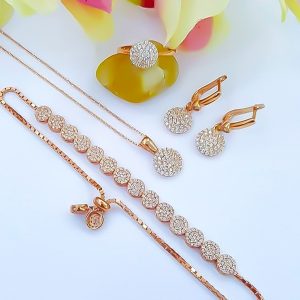 Zirkon Taşlı Rose Renk Gümüş Set